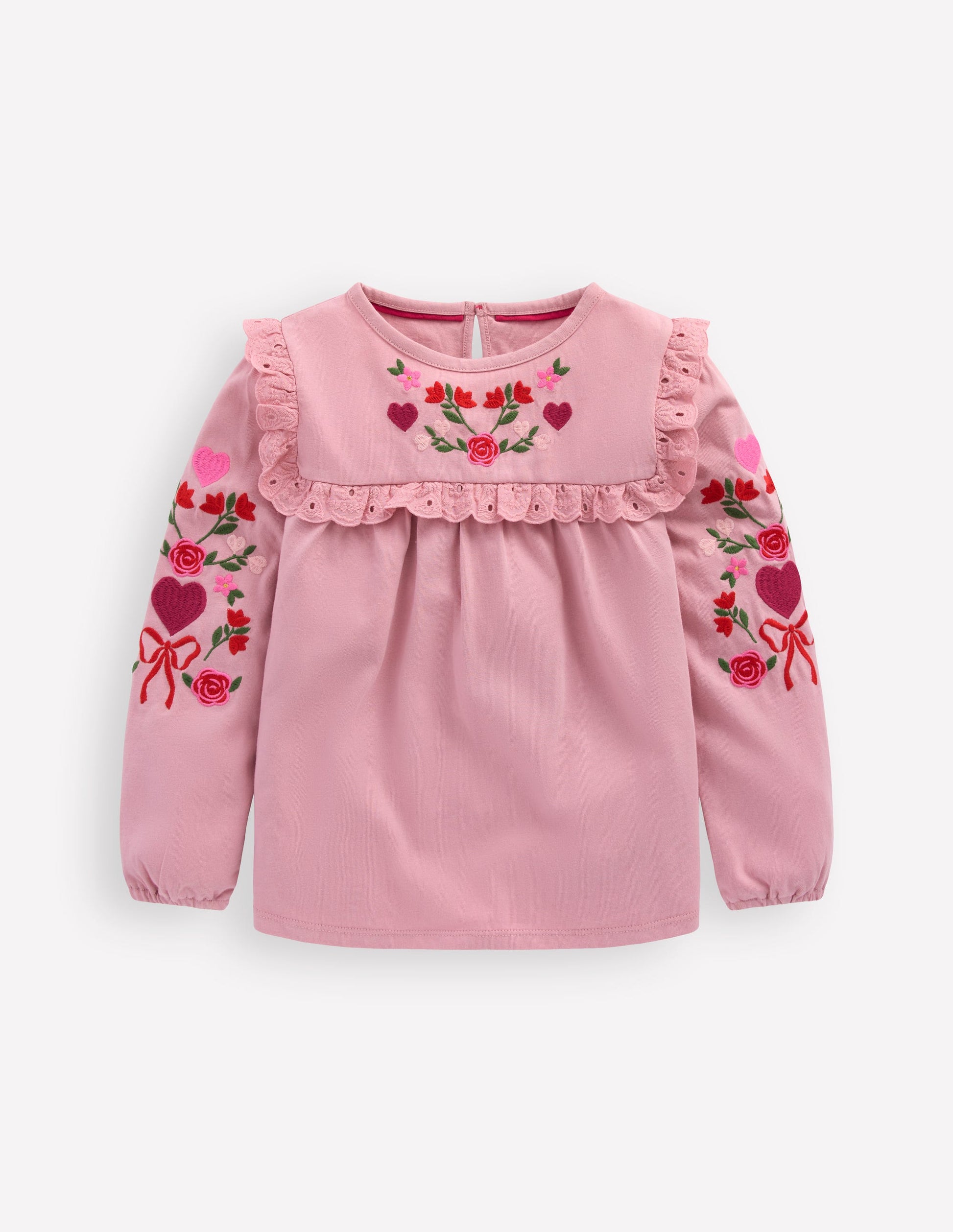 Hübsches Oberteil mit Stickerei-Vintage-Rosa Stickerei-1