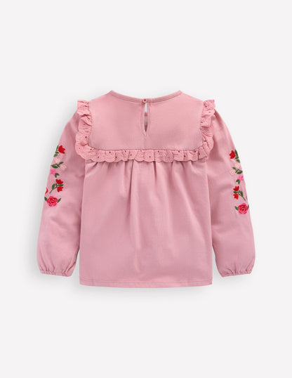 Hübsches Oberteil mit Stickerei-Vintage-Rosa Stickerei-2