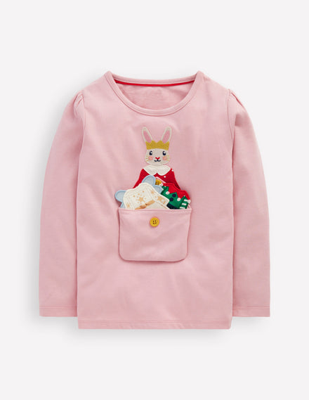 Kleid mit Puffärmeln und Applikation-Vintage-Rosa Weihnachtshase