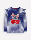 Langarmshirt mit Rüschenärmeln und Applikation-Steuerbordblau Herz-Kirschen