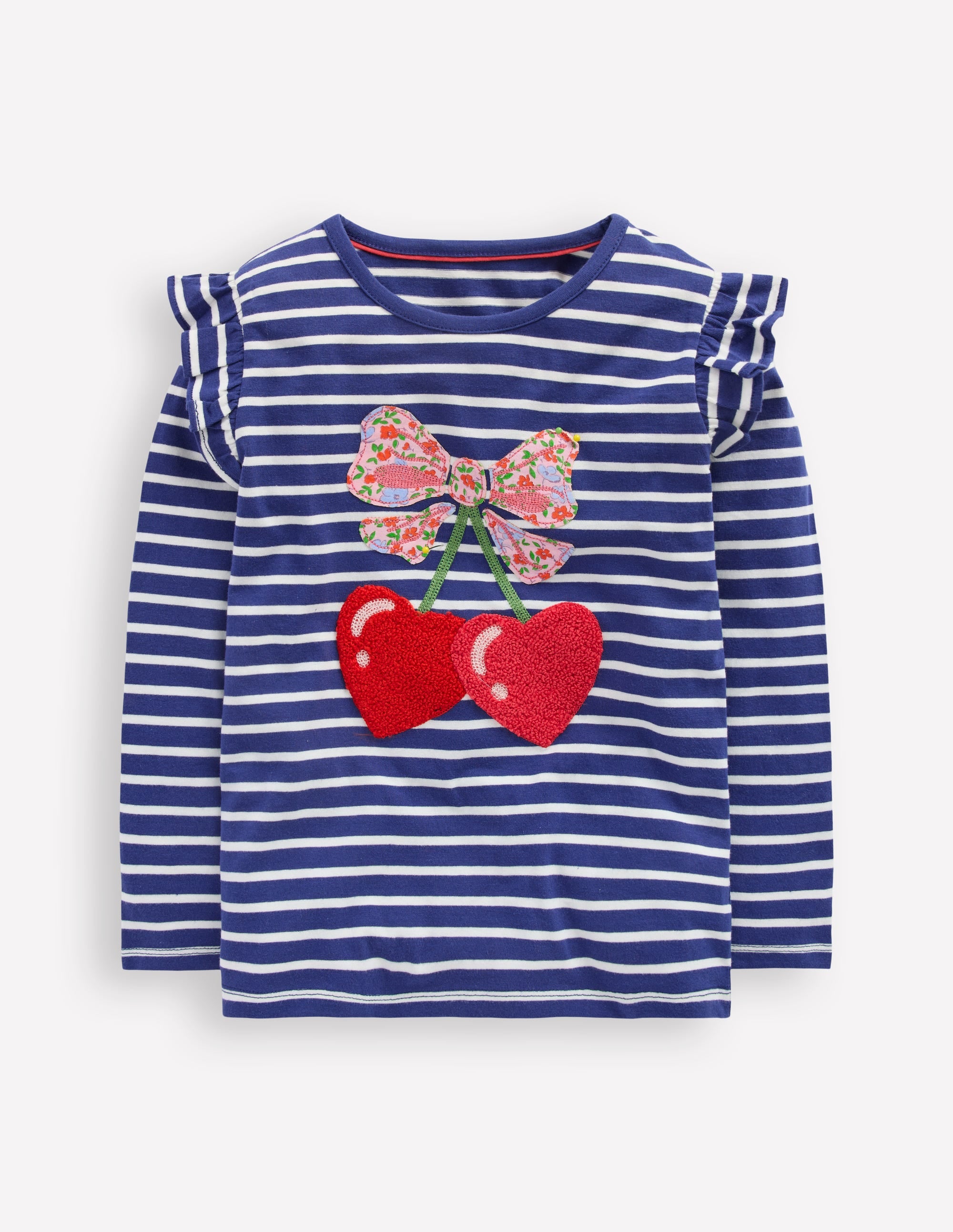 Langarmshirt mit Rüschenärmeln und Applikation-Steuerbordblau Herz-Kirschen - Image 1