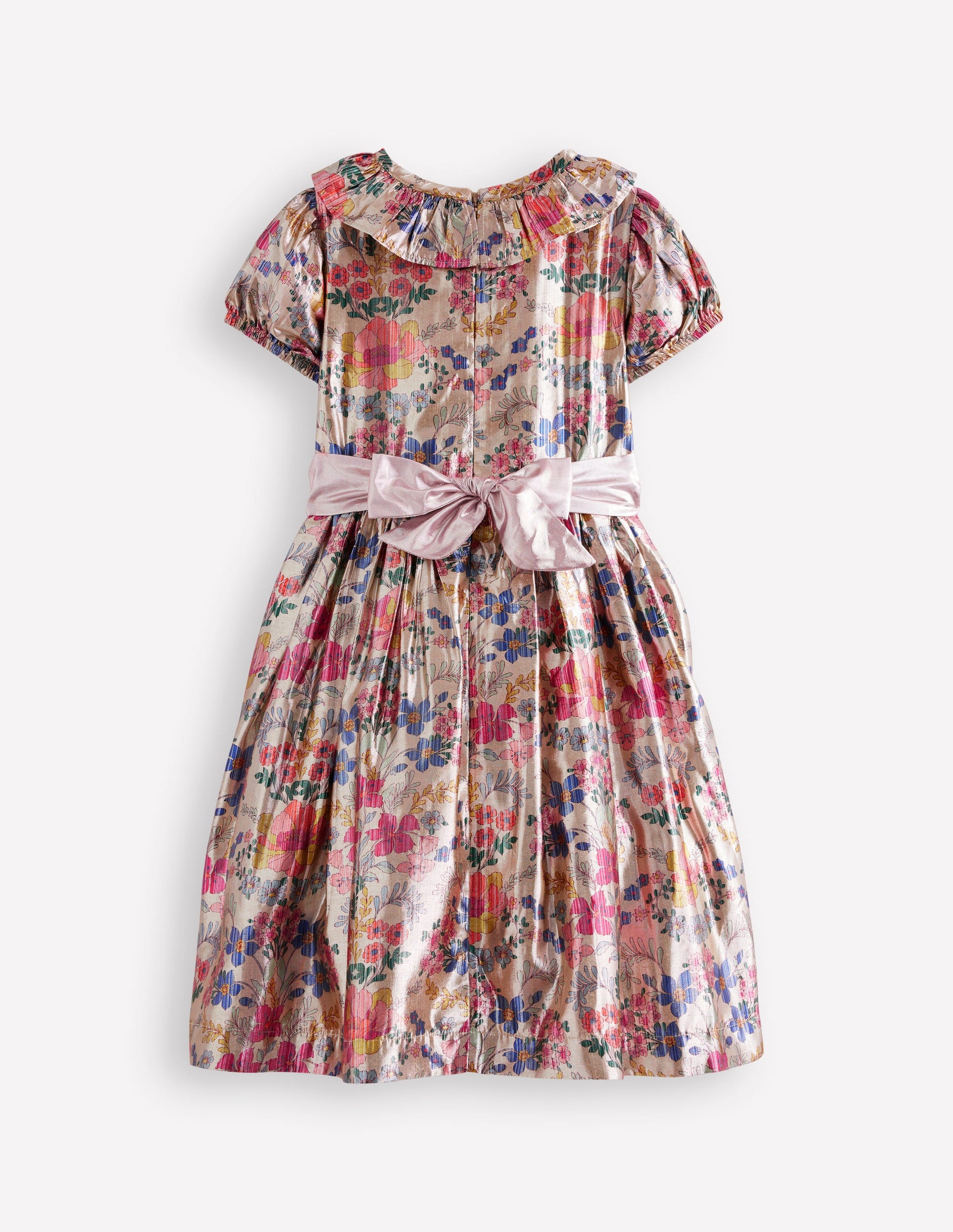 Robe de fête ajustée-évasée-Motif Tapestry Floral métallisé-3