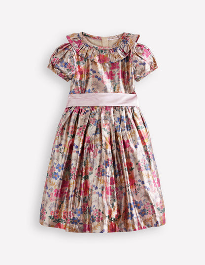 Robe de fête ajustée-évasée-Motif Tapestry Floral métallisé-2