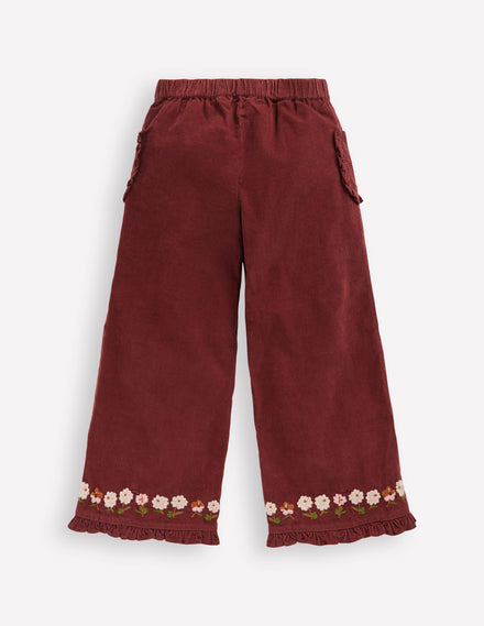 Bestickte Rüschenhose-Kastanie Stickerei