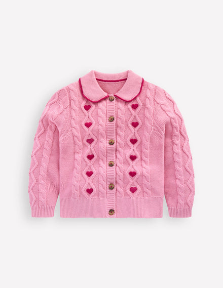Veste en maille torsadée-Rose formica