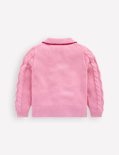 Veste en maille torsadée-Rose formica-3