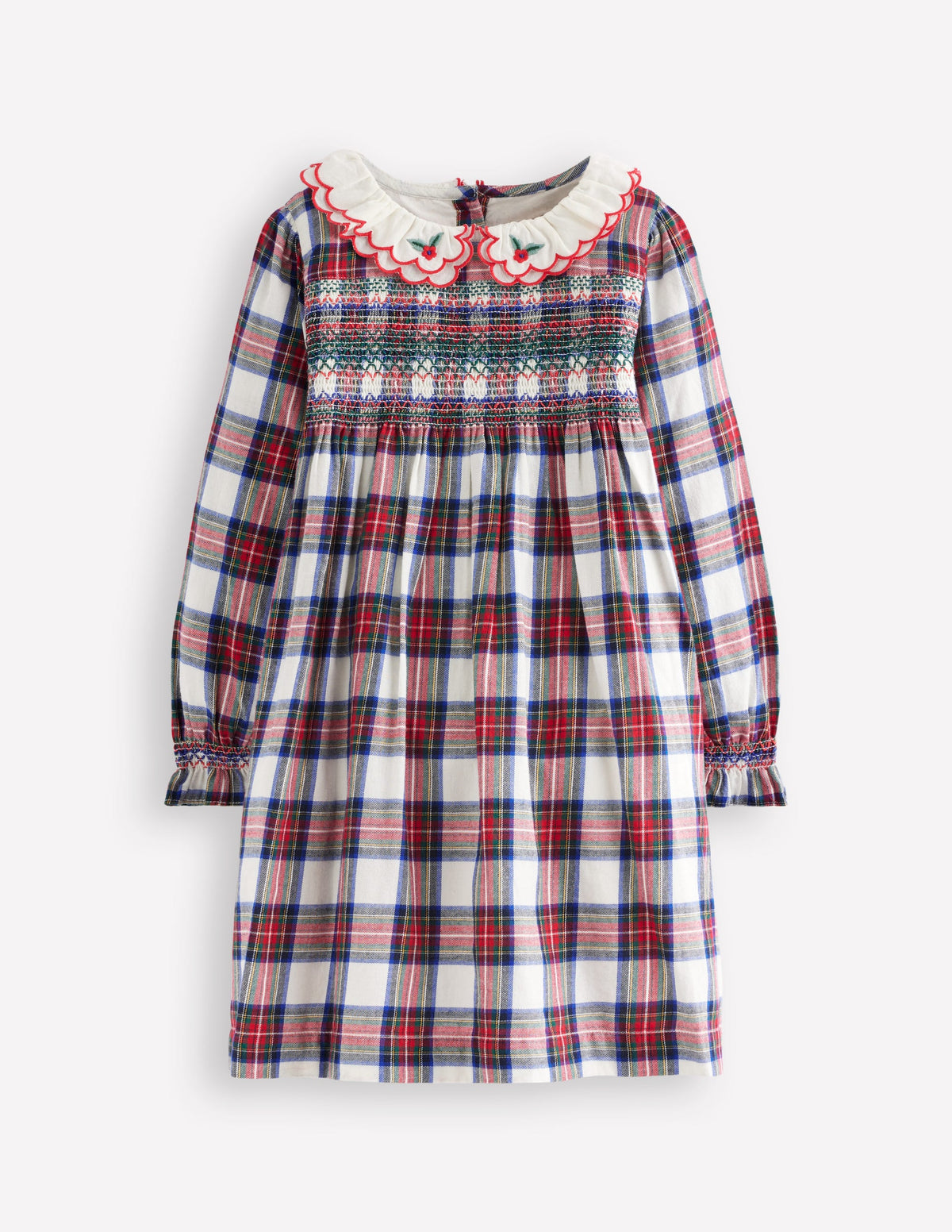 Cosy Collar Detail Smock Dress-Ivory Check - Image 1