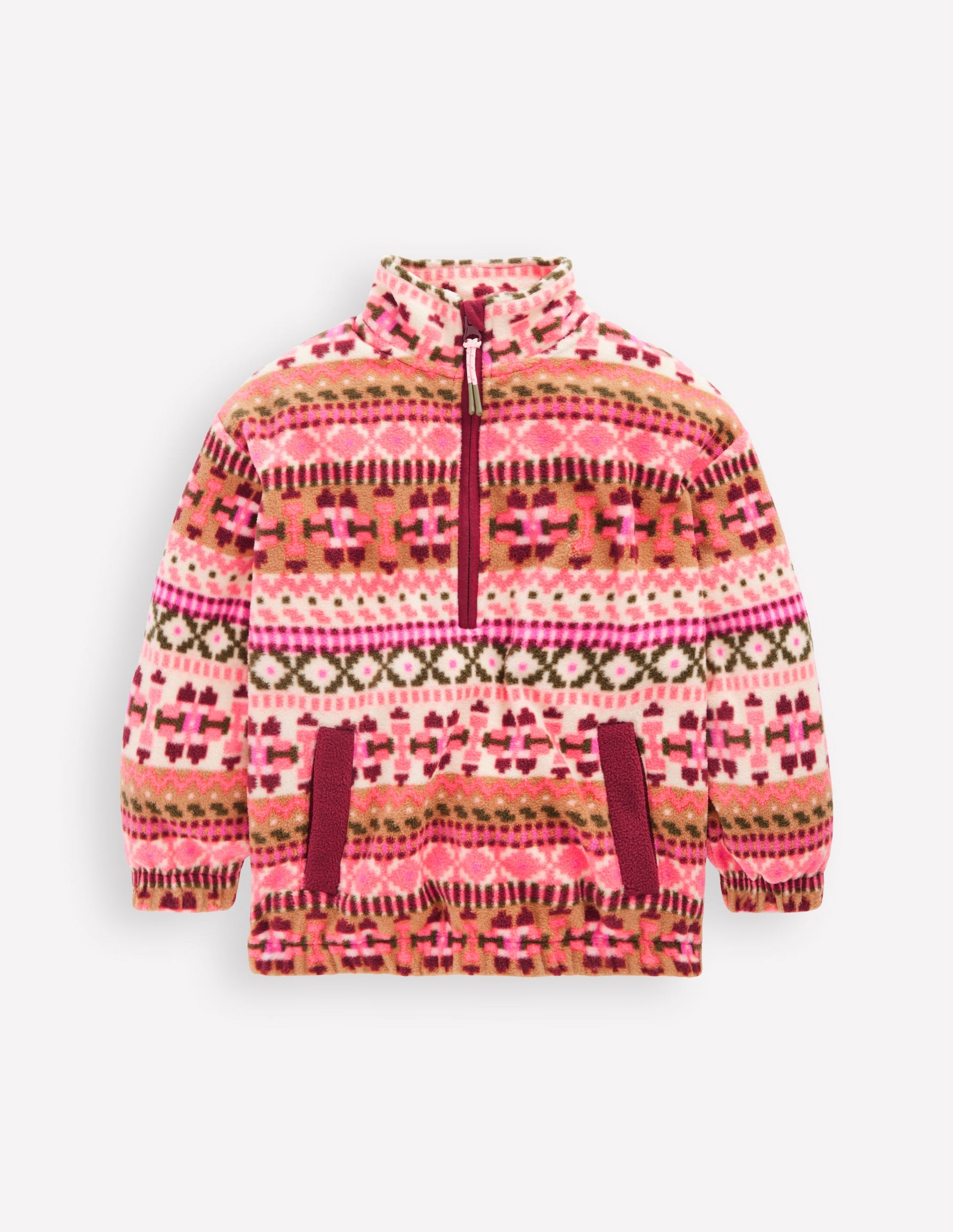 Fleecepullover mit Fair-Isle-Muster-Rosa Geometrisches Aztekenmuster-1