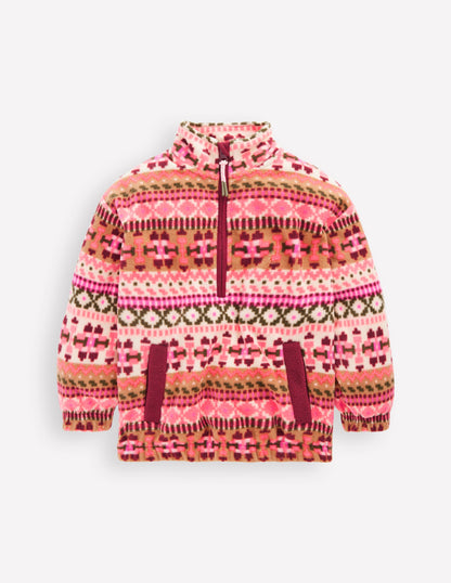 Fleecepullover mit Fair-Isle-Muster-Rosa Geometrisches Aztekenmuster-1