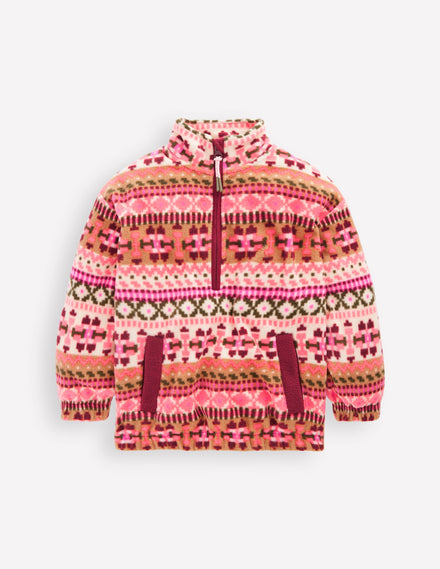 Fleecepullover mit Fair-Isle-Muster-Rosa Geometrisches Aztekenmuster