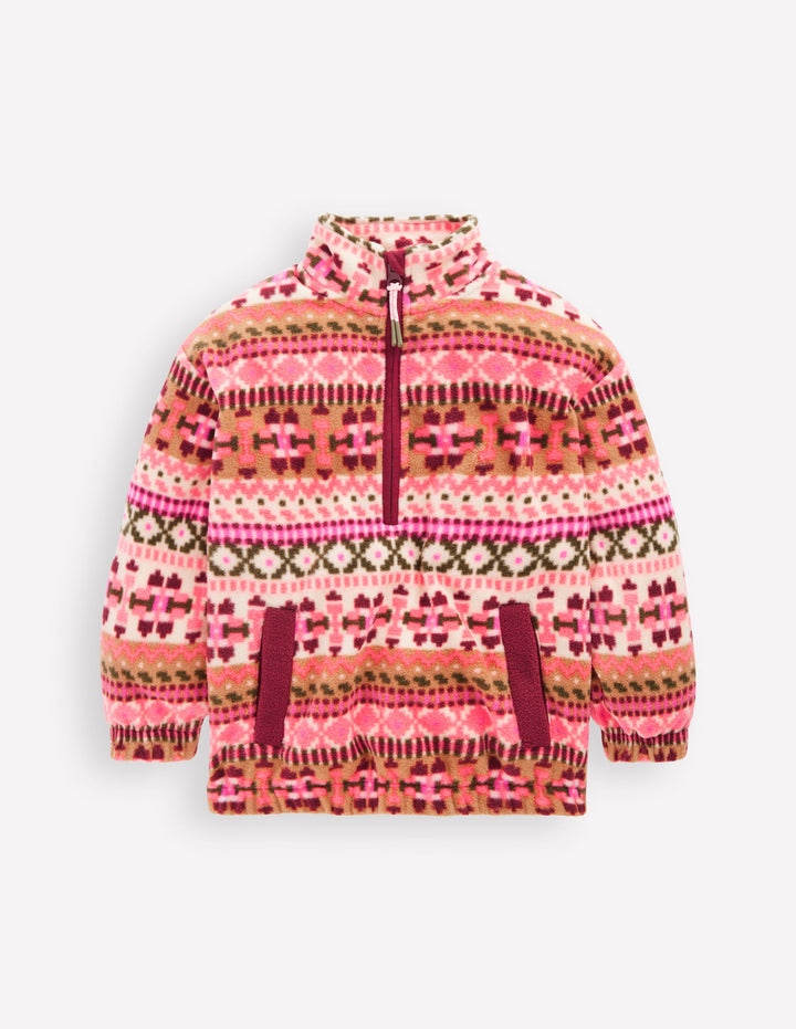 Gemütlicher Fleecepullover mit geometrischem Muster-Rosa Geometrisches Aztekenmuster