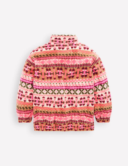 Fleecepullover mit Fair-Isle-Muster-Rosa Geometrisches Aztekenmuster