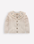 Strickjacke mit bestickter Passe-Beige Meliert
