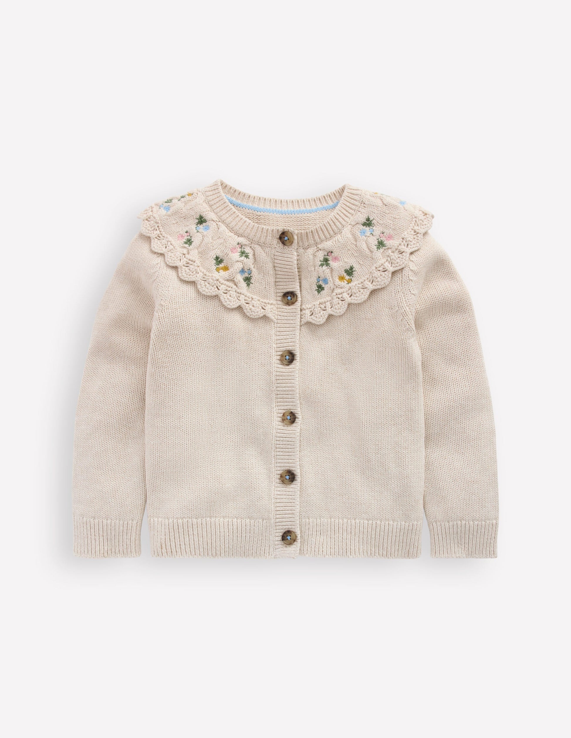 Strickjacke mit bestickter Passe-Beige Meliert-1