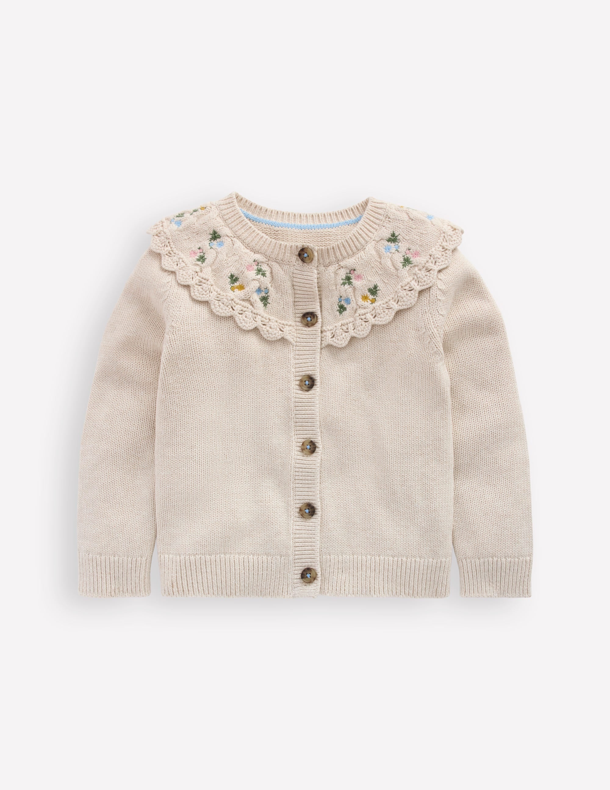 Strickjacke mit bestickter Passe-Beige Meliert - Image 1
