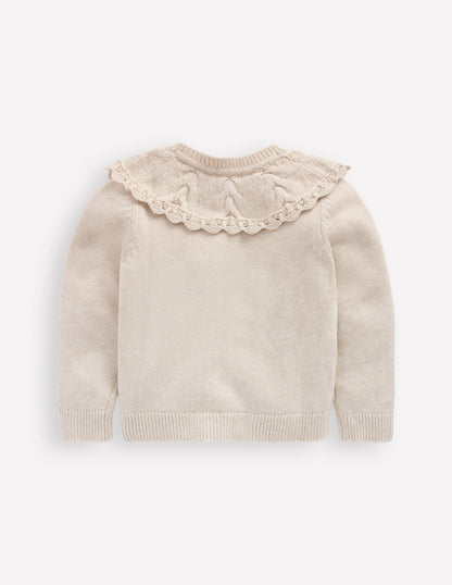 Strickjacke mit bestickter Passe-Beige Meliert-2