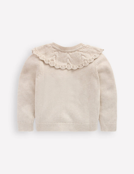 Strickjacke mit bestickter Passe-Beige Meliert