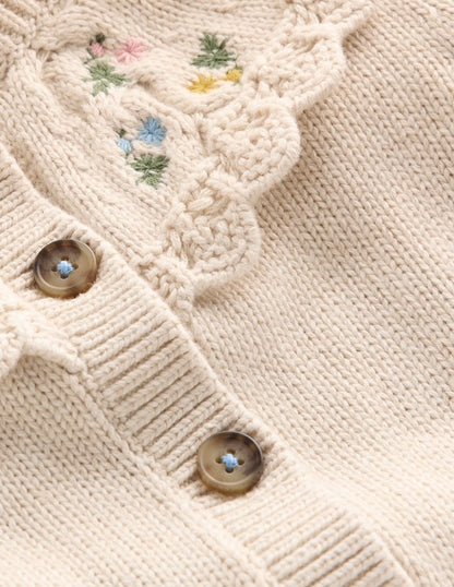 Strickjacke mit bestickter Passe-Beige Meliert-3