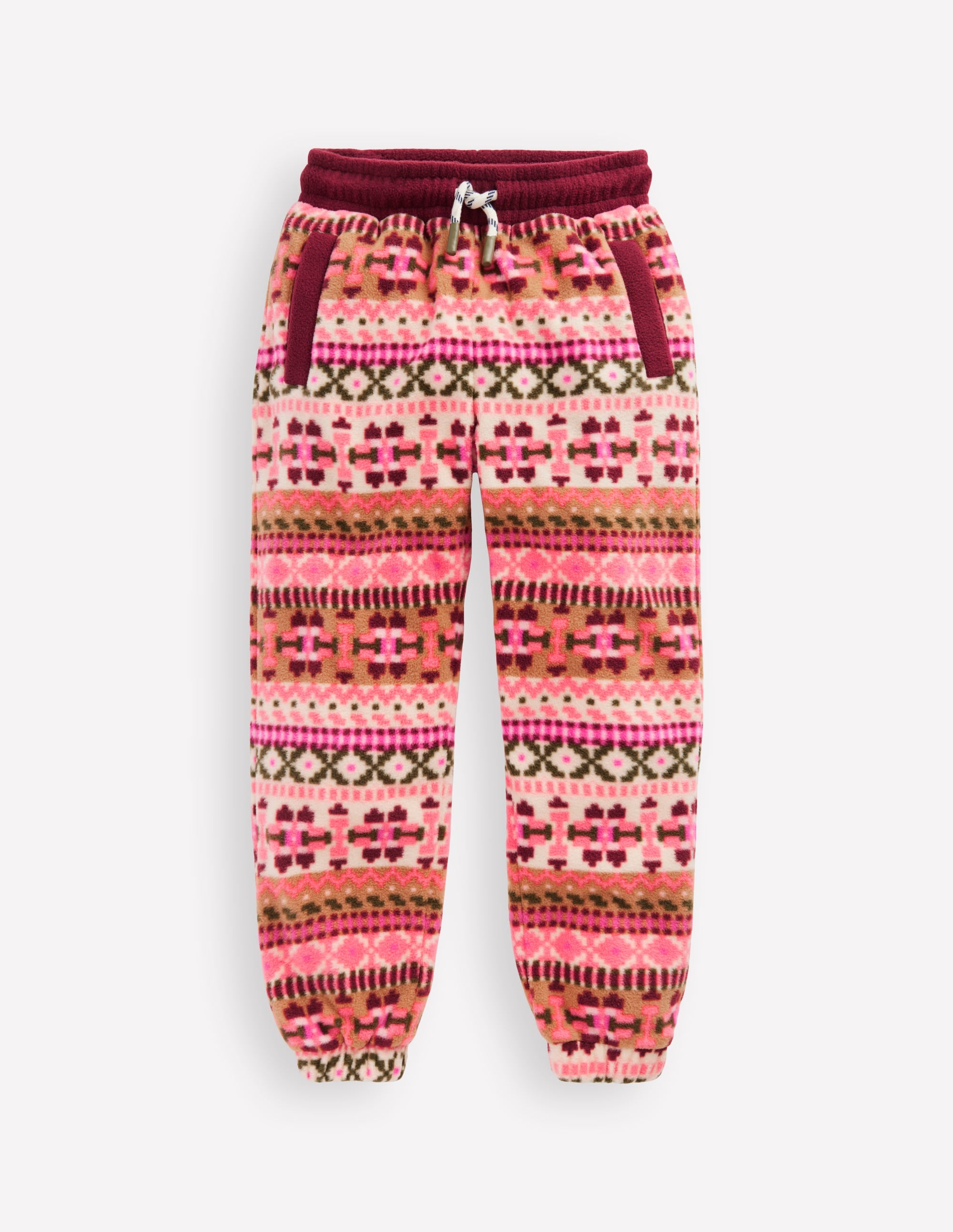 Bas de jogging cosy à motif géométrique-Motif aztèque géométrique rose - Image 1
