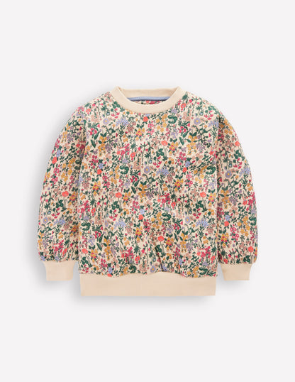 Lockeres, bedrucktes Sweatshirt-Filigranes Blumenmuster-4