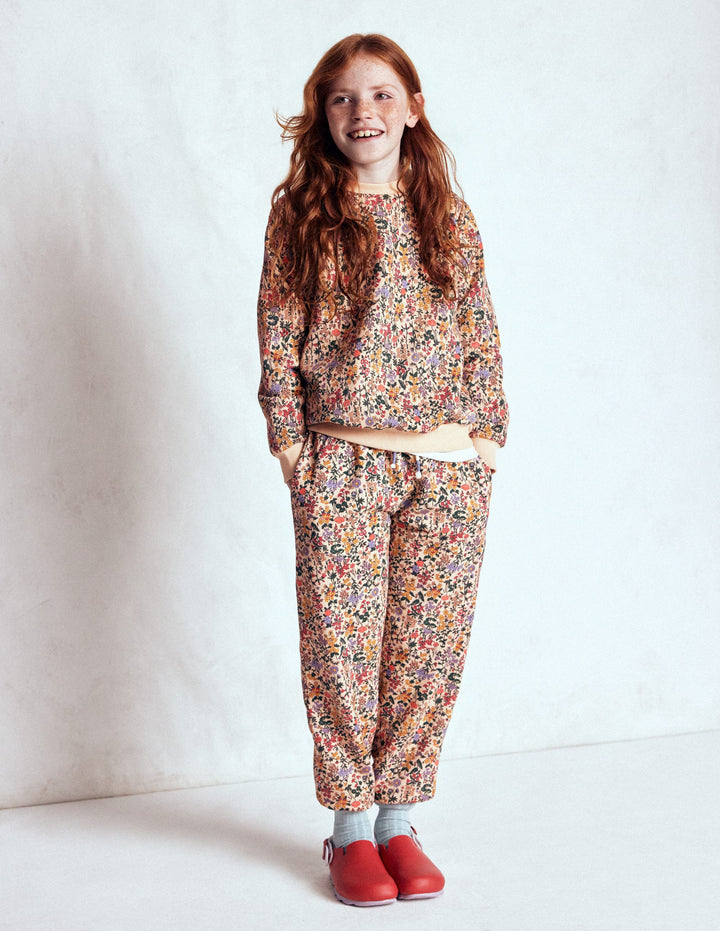 Lockeres, bedrucktes Sweatshirt-Filigranes Blumenmuster