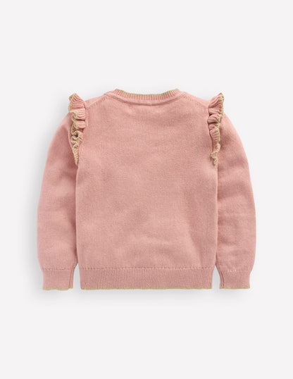 Origineller Rüschenpullover mit Logo-Vintage-Rosa Lebkuchenhaus-2