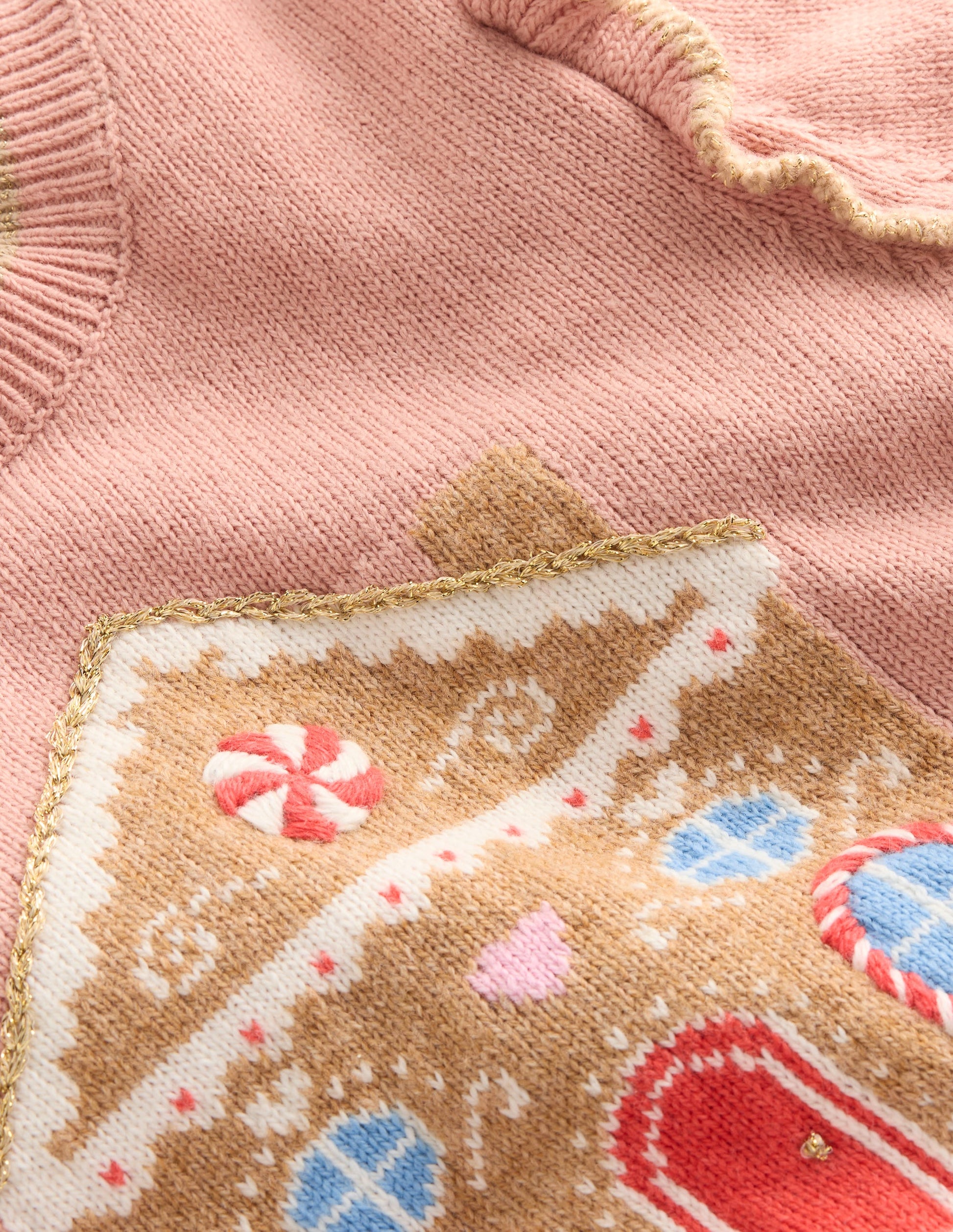 Origineller Rüschenpullover mit Logo-Vintage-Rosa Lebkuchenhaus-3