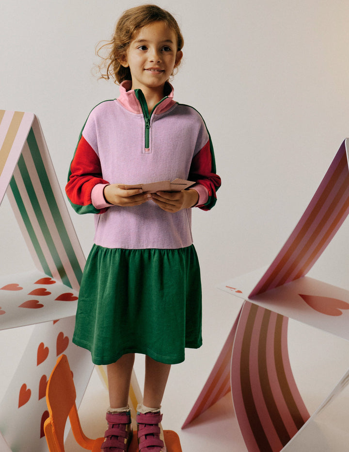 Robe-sweat partiellement zippée-Colourblock chiné