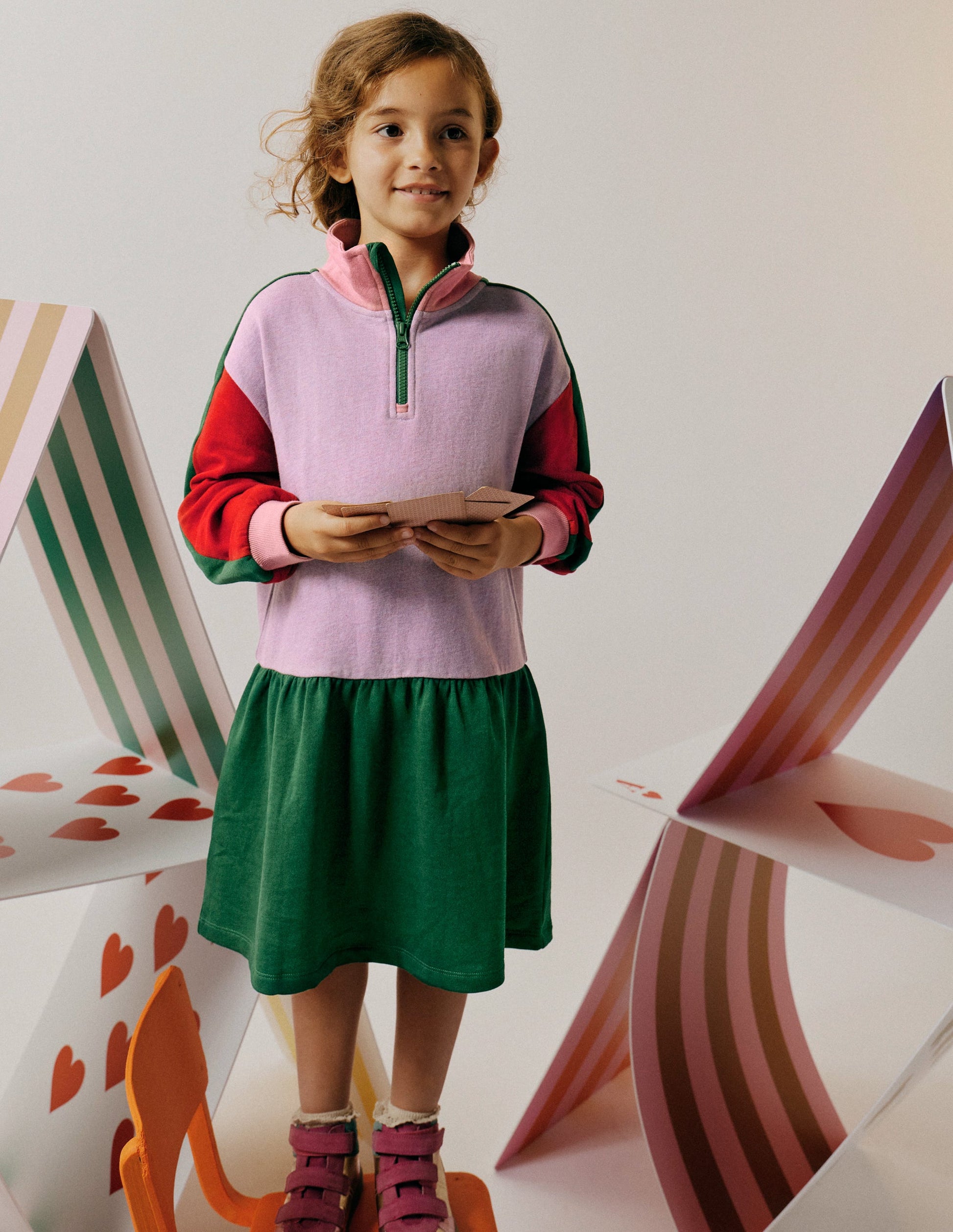 Robe-sweat partiellement zippée-Colourblock chiné-1