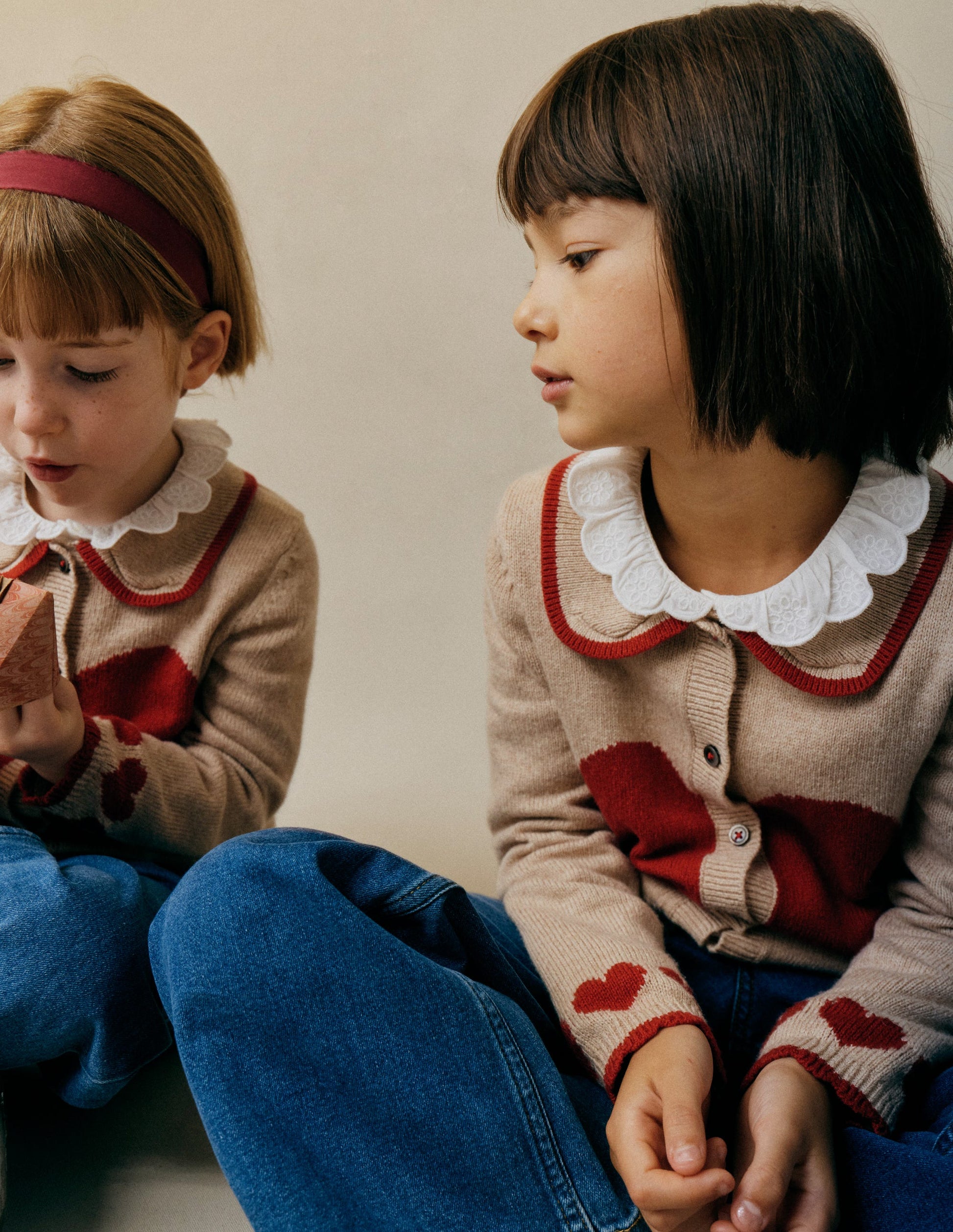 Gilet à col et logo-Cœur chinchilla chiné-1