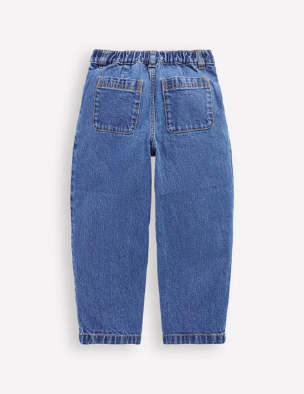 Jeans mit Faltendetail-Mittlere Mischung Denim