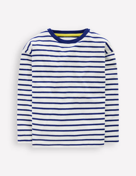 Langärmliges, lockeres Bretonshirt-Dunkelblau/Ecru