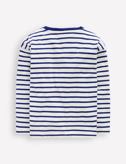 Langärmliges, lockeres Bretonshirt-Dunkelblau/Ecru