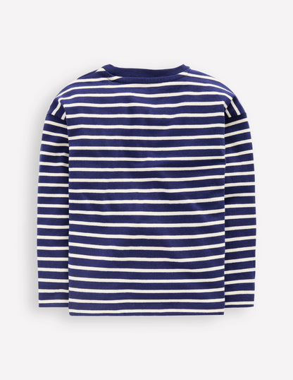 Langärmliges, lockeres Bretonshirt-Marineblau/Naturweiß-1