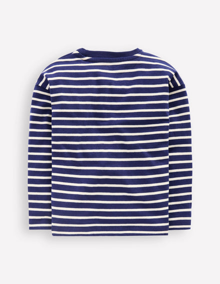 Langärmliges, lockeres Bretonshirt-Marineblau/Naturweiß