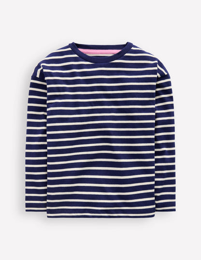 Langärmliges, lockeres Bretonshirt-Marineblau/Naturweiß-2