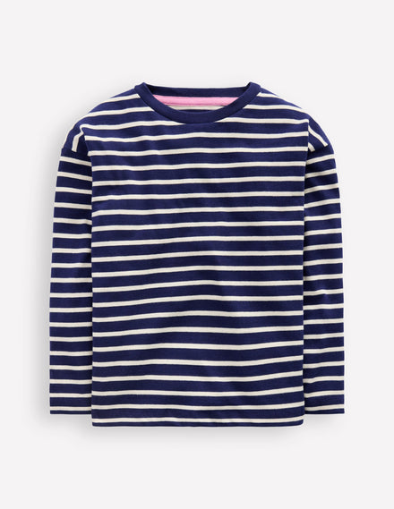 Langärmliges, lockeres Bretonshirt-Marineblau/Naturweiß