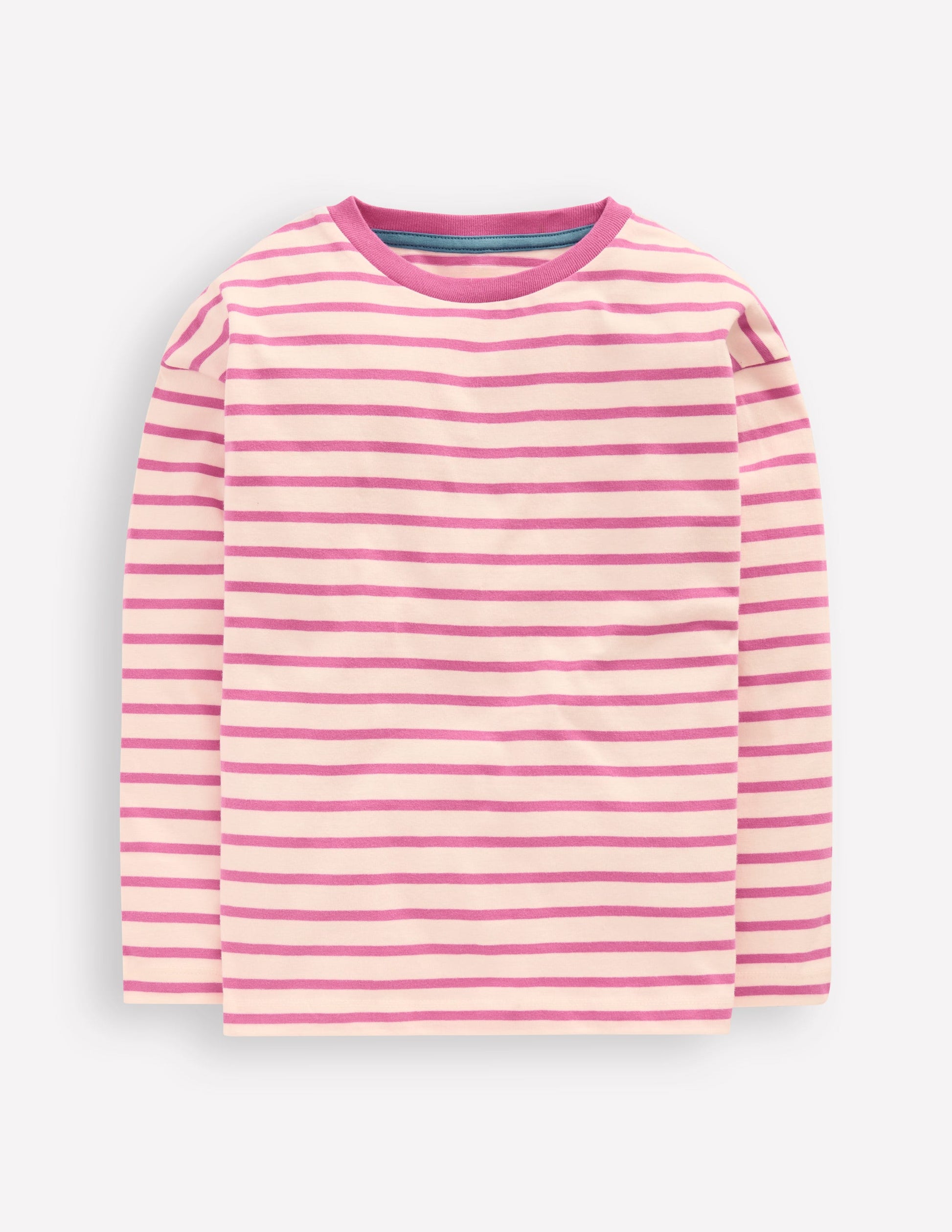 Langärmliges, lockeres Bretonshirt-Pink/Haferbeige Meliert-1