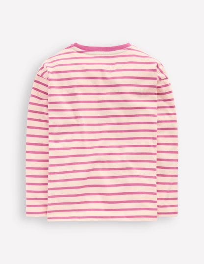 Langärmliges, lockeres Bretonshirt-Pink/Haferbeige Meliert-2
