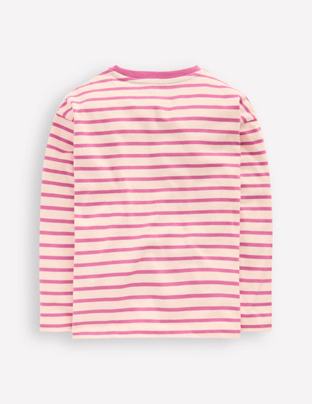 Langärmliges, lockeres Bretonshirt-Pink/Haferbeige Meliert