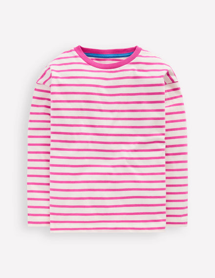 Langärmliges, lockeres Bretonshirt-Rosarot/Naturweiß