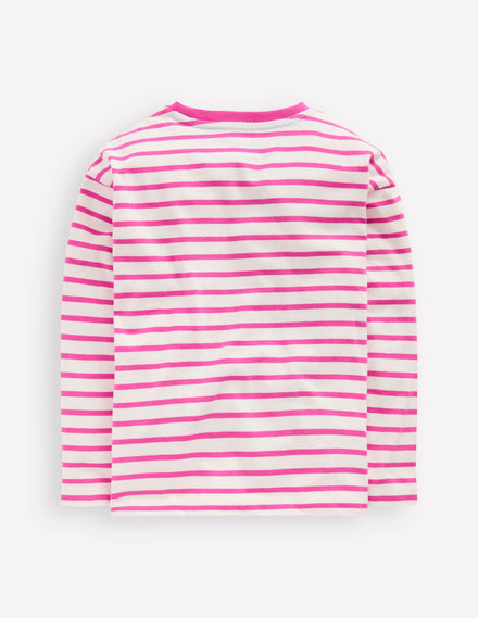 Langärmliges, lockeres Bretonshirt-Rosarot/Naturweiß