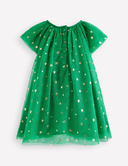 Robe avec superposition en tulle-Sapin de Noël vert