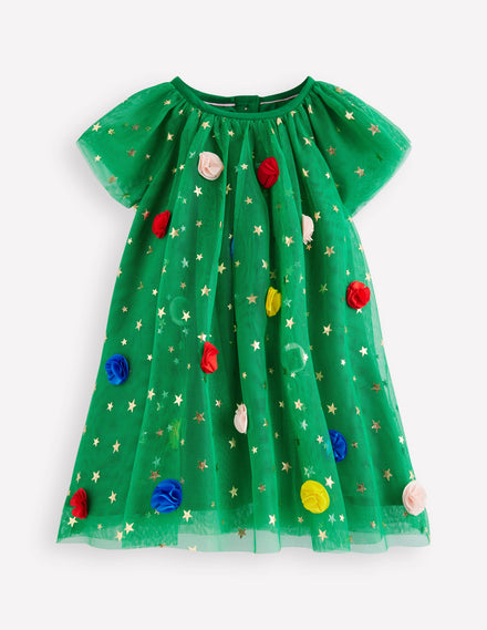 Robe avec superposition en tulle-Sapin de Noël vert