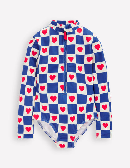 Maillot de bain à manches longues-Motif Heart Stamp geai bleu-1