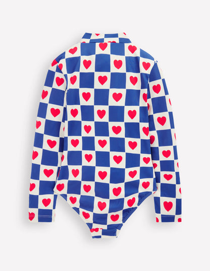 Maillot de bain à manches longues-Motif Heart Stamp geai bleu-2