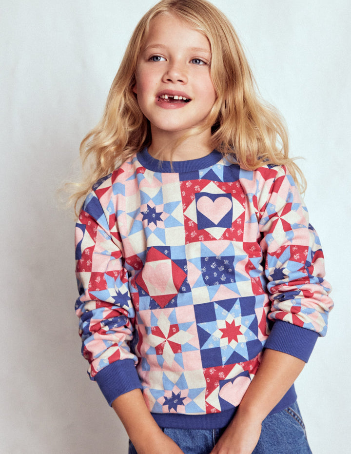 Sweat imprimé-Patchwork bleu d'Alaska