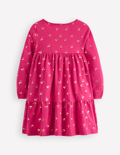 Ariel Long Sleeve Twirly Dress-Cherry Jam Foil Cherries-4