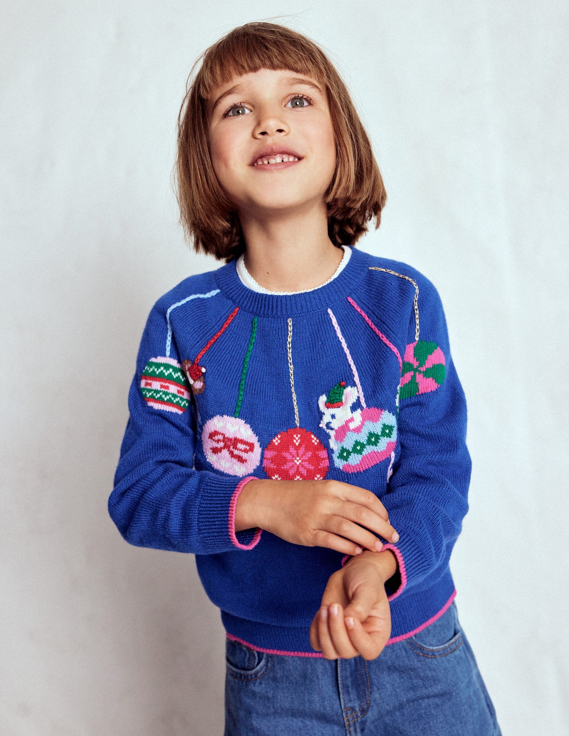 Origineller Pullover mit Logo-Schuluniform-Marineblau Weihnachtskugeln-1