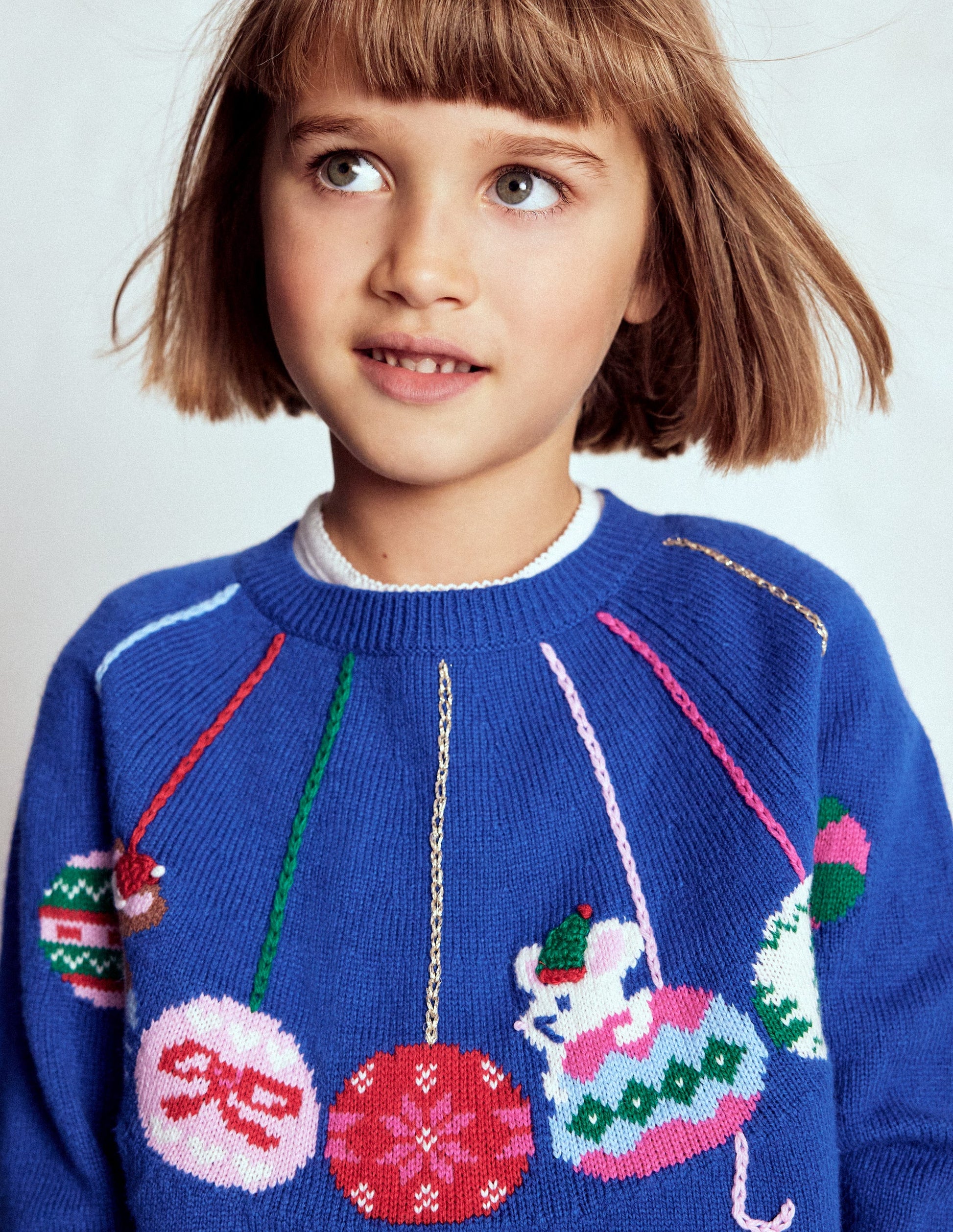 Origineller Pullover mit Logo-Schuluniform-Marineblau Weihnachtskugeln-2